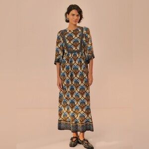 FARM RIO L Beige Cocopalm Maxi Dress NWOT